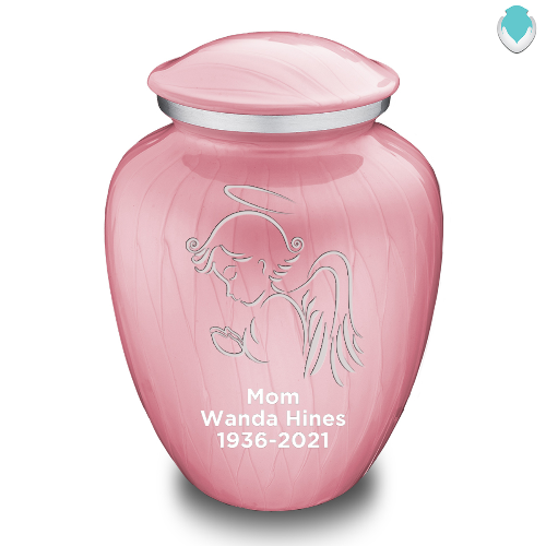 Medium Embrace Pearl Pink Angel Cremation Urn