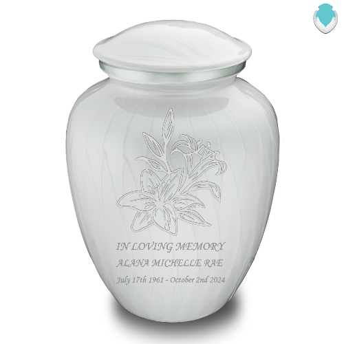 Adult Embrace Pearl White Lily Cremation Urn