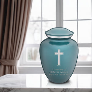 Adult Embrace Teal Simple Cross Cremation Urn