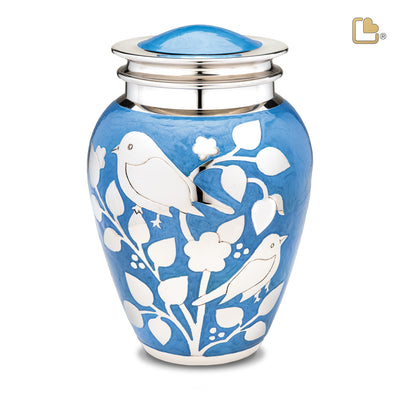 Adult Silver Blessing Birds Cremation Urn