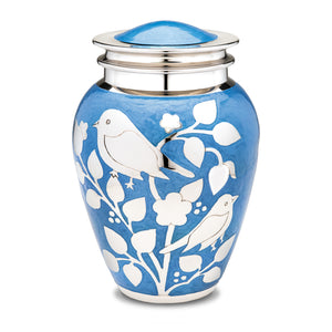 Adult Silver Blessing Birds Cremation Urn