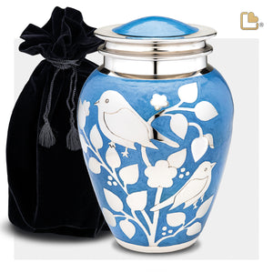 Adult Silver Blessing Birds Cremation Urn