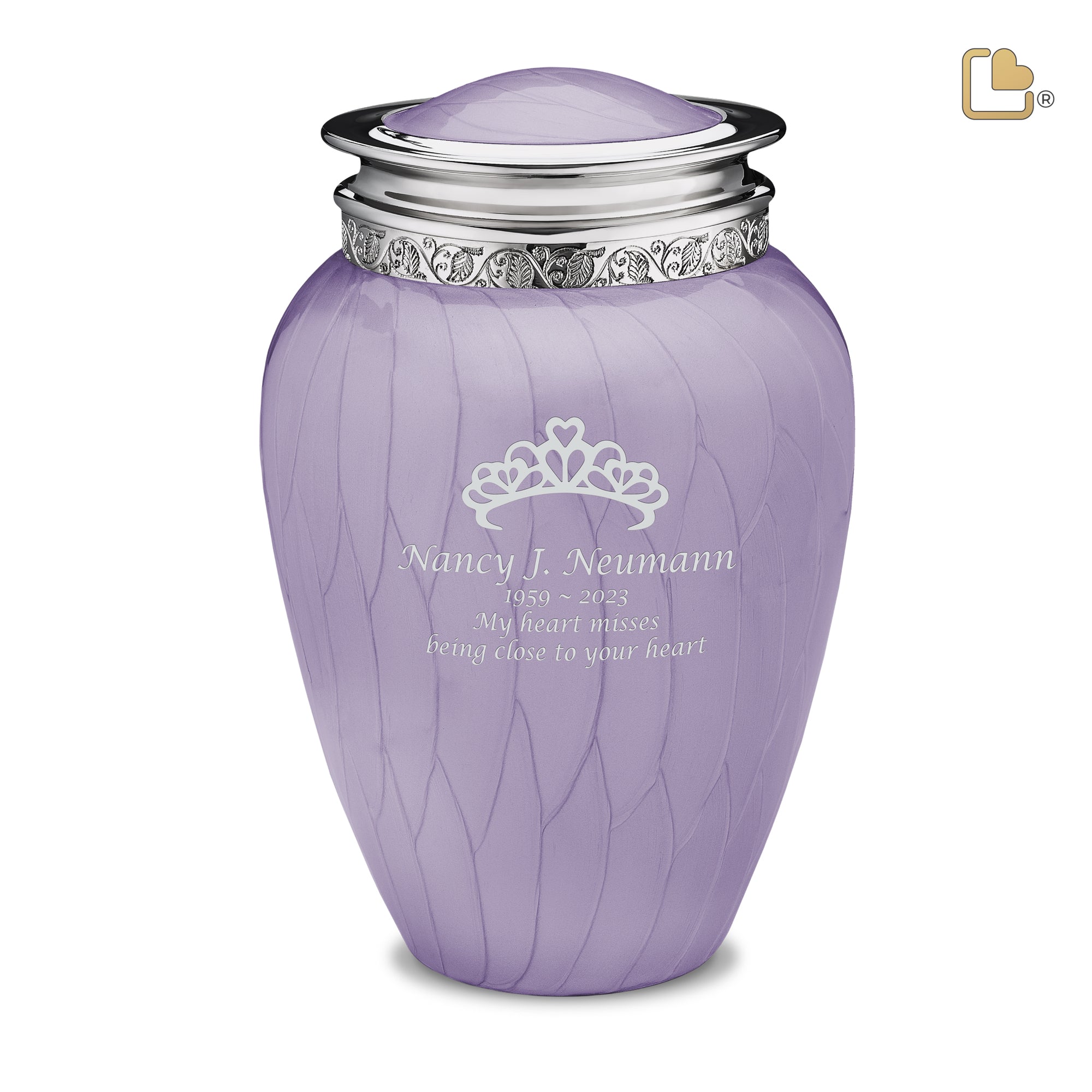 Adult Blessing Pearl Lavender Silver Cremation Urn