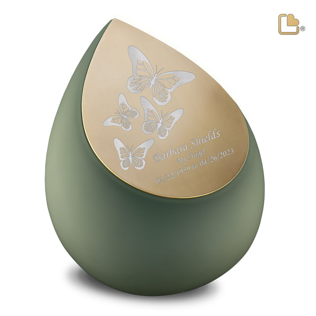 Drop Standard Adult Urn Sage Green & Brushed Gold