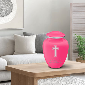 Medium Embrace Bright Pink Simple Cross Cremation Urn