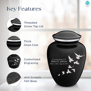 Adult Embrace Black Doves Cremation Urn