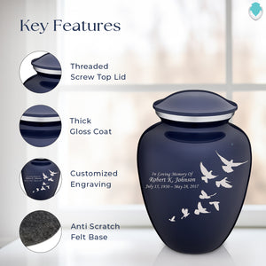 Adult Embrace Cobalt Blue Doves Cremation Urn