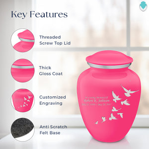 Adult Embrace Bright Pink Doves Cremation Urn