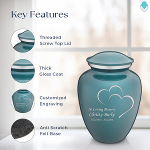 Adult Embrace Teal Hearts Cremation Urn