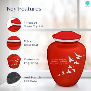 Adult Embrace Bright Red Doves Cremation Urn