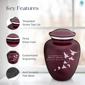 Adult Embrace Cherry Purple Doves Cremation Urn