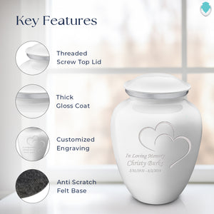 Adult Embrace White Hearts Cremation Urn