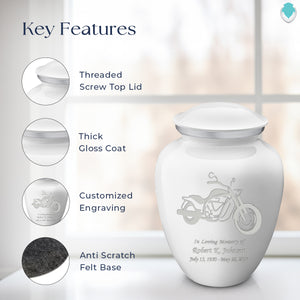 Adult Embrace White Motorcycle Cremation Urn