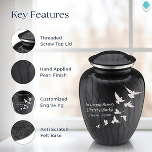 Adult Embrace Pearl Black Doves Cremation Urn