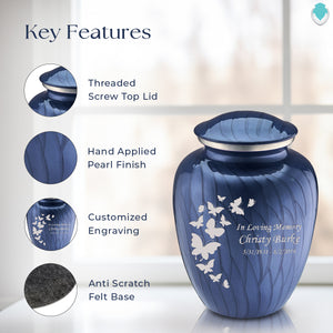 Adult Embrace Pearl Cobalt Blue Butterfly Cremation Urn