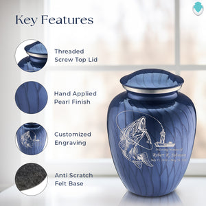 Adult Embrace Pearl Cobalt Blue Fishing Cremation Urn