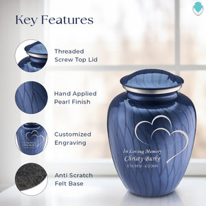 Adult Embrace Pearl Cobalt Blue Hearts Cremation Urn