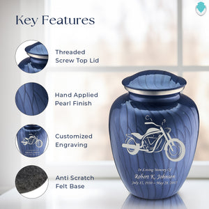 Adult Embrace Pearl Cobalt Blue Motorcycle Cremation Urn