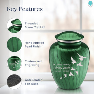 Adult Embrace Pearl Green Doves Cremation Urn