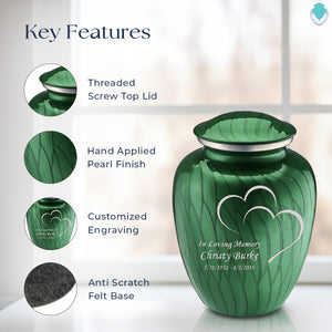 Adult Embrace Pearl Green Hearts Cremation Urn