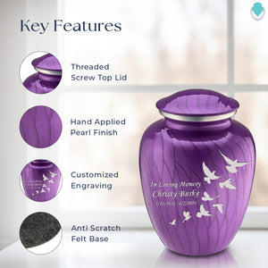 Adult Embrace Pearl Purple Doves Cremation Urn