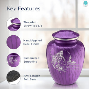 Adult Embrace Pearl Purple Fishing Cremation Urn