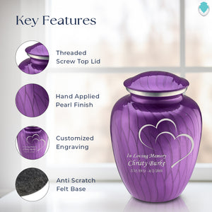 Adult Embrace Pearl Purple Hearts Cremation Urn