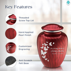 Adult Embrace Pearl Candy Red Butterfly Cremation Urn