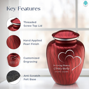 Adult Embrace Pearl Candy Red Hearts Cremation Urn