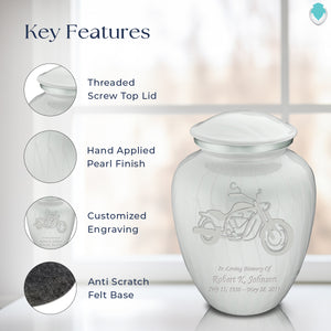 Adult Embrace Pearl White Motorcycle Cremation Urn