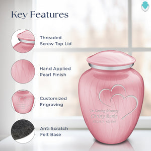 Adult Embrace Pearl Pink Hearts Cremation Urn