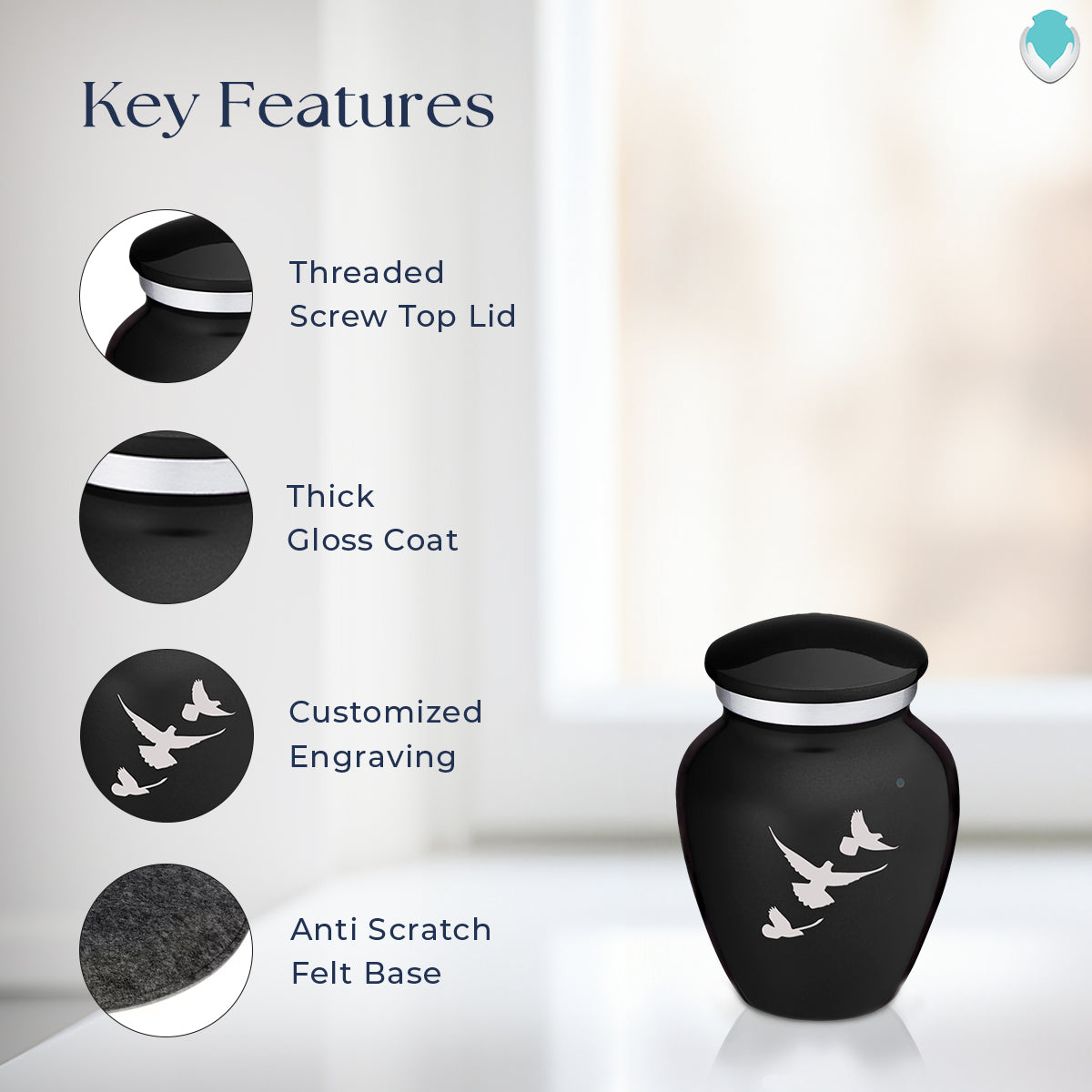 Keepsake Embrace Black Doves Cremation Urn