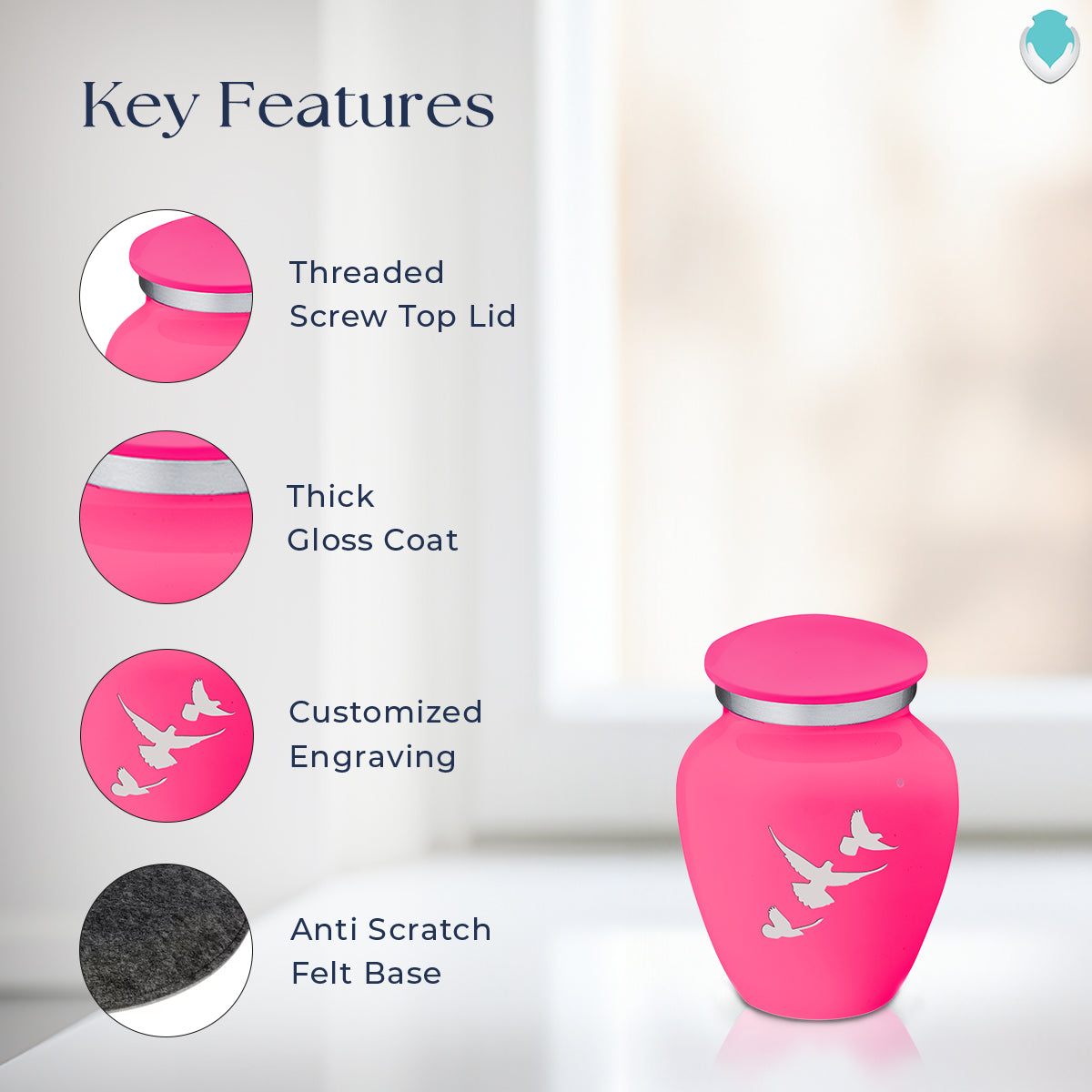 Keepsake Embrace Bright Pink Doves Cremation Urn