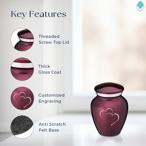 Keepsake Embrace Cherry Purple Hearts Cremation Urn