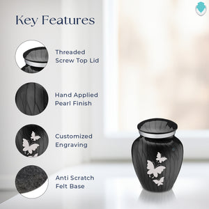 Keepsake Embrace Pearl Black Butterflies Cremation Urn