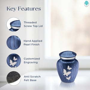 Keepsake Embrace Pearl Cobalt Blue Butterflies Cremation Urn