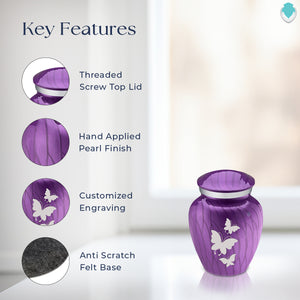 Keepsake Embrace Pearl Purple Butterflies Cremation Urn