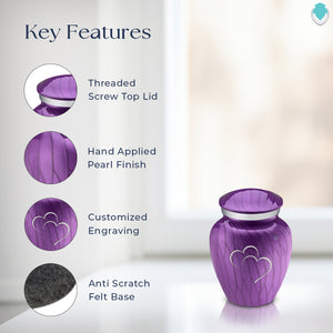 Keepsake Embrace Pearl Purple Hearts Cremation Urn