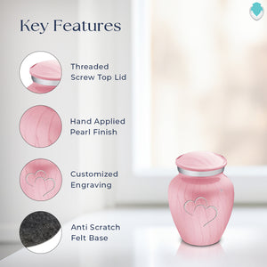 Keepsake Embrace Pearl Light Pink Hearts Cremation Urn