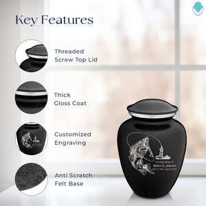 Medium Embrace Black Fishing Cremation Urn