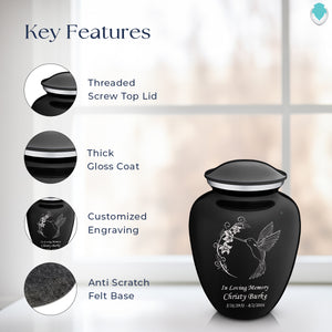 Medium Embrace Black Hummingbird Cremation Urn