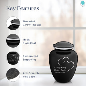 Medium Embrace Black Hearts Cremation Urn