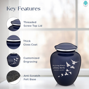 Medium Embrace Cobalt Blue Doves Cremation Urn