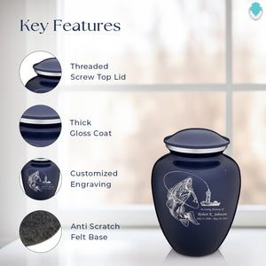 Medium Embrace Cobalt Blue Fishing Cremation Urn