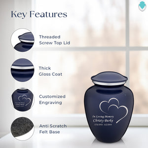 Medium Embrace Cobalt Blue Hearts Cremation Urn