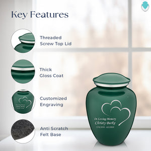 Medium Embrace Green Hearts Cremation Urn