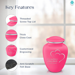 Medium Embrace Bright Pink Hearts Cremation Urn