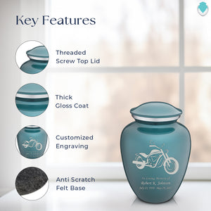 Medium Embrace Teal Motorcycle Cremation Urn