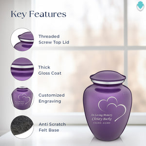 Medium Embrace Purple Hearts Cremation Urn