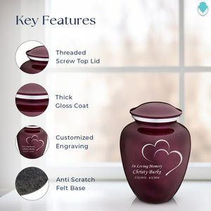 Medium Cherry Purple Embrace Hearts Cremation Urn